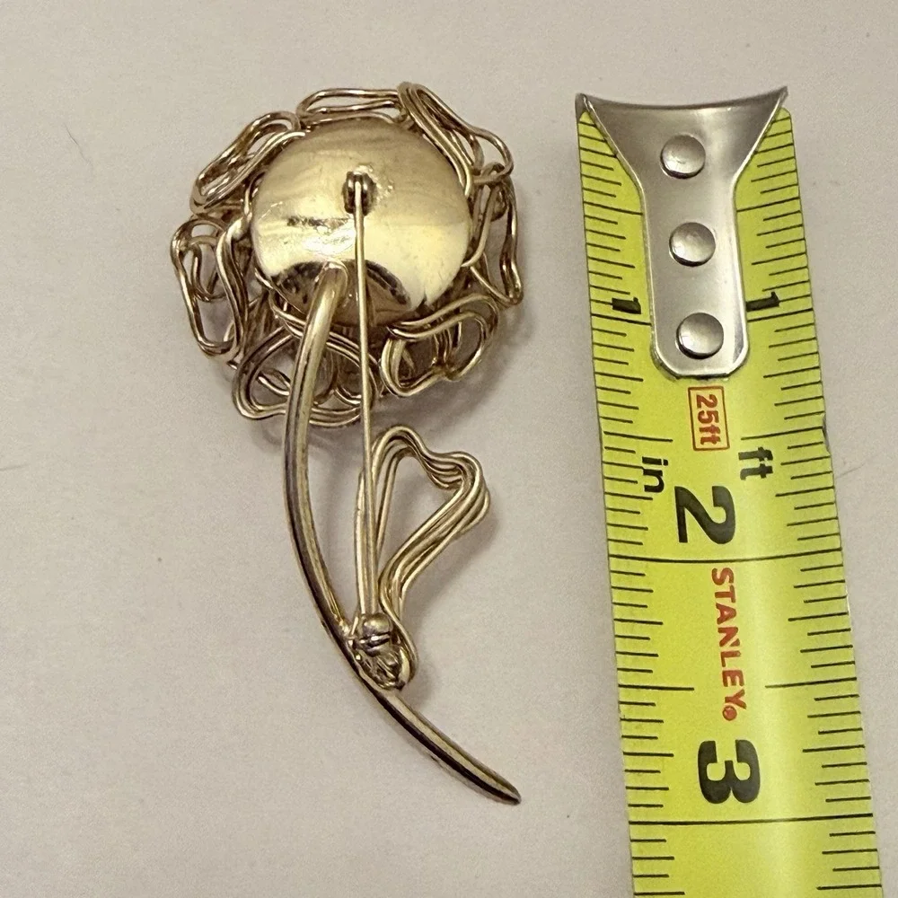 Vintage Brooch MCM Flower Heart Aurora Borealis Rhinestone Fashion Gold Large 3